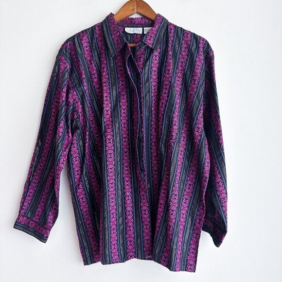 Liz Moody Black pink Embroidered Ethnic Long Sleeve Shirt XL - Picture 2 of 8